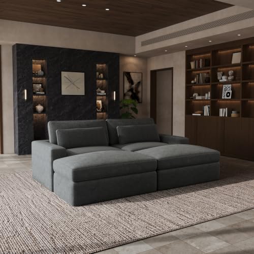 Image of Novilla 98 inch Deep Seat Modular Sectional Sofa, Removable Washable Covers, U Shape Cloud Couch with Lumbar Pillows, Chenille Boneless Sectional Couch Dark Gray, No Assembly Required