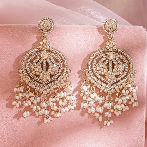 Image of Rubans Chandelier Earrings Kundan Pearl Traditional Jewellery Wedding Festive Gift for Women & Girls