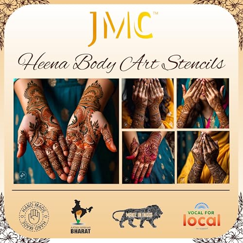Image of JMC Mehndi Stencil Mehendi Bridal | Henna Tattoo Stencil for Women, Girls and Kids | Easy to use in just 4 Steps | Mehandi Sticker | Mehandi Design Sticker ss50