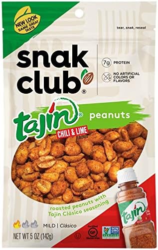 Snak Club Tajin Clasico Chili & Lime Peanuts, 5 Ounce (Pack of 6)