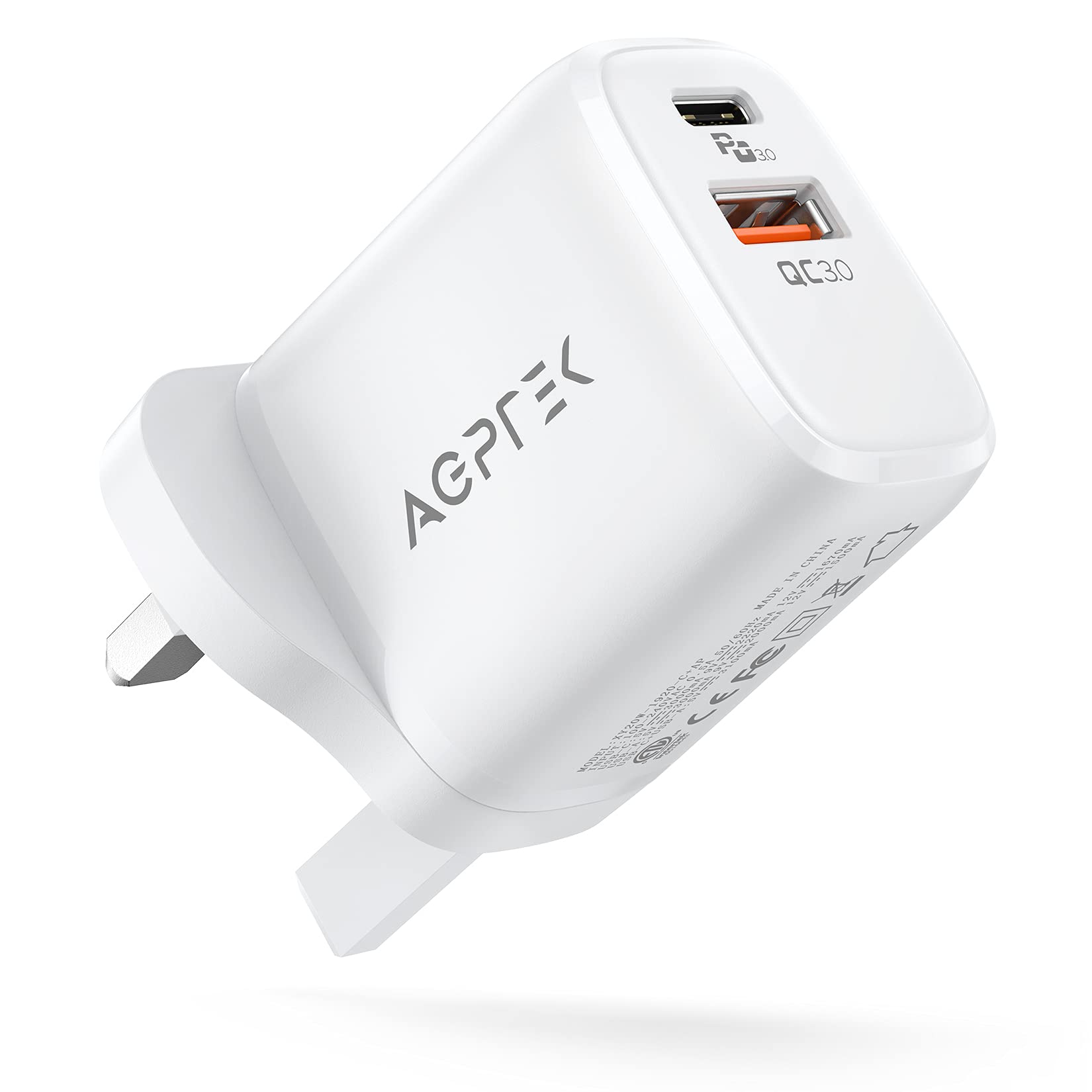 AGPTEK USB C Plug Charger, Dual Port Wall Plug Charging, with 20W PD Power Adapter for iPad, iPhone 12/12 Mini/12 Pro Max/11/XR/X, Pixel, Samsung Galaxy, AirPods Pro(White)