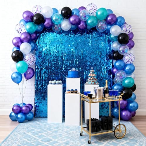 Image of Blue Purple Black Galaxy Balloons, Metallic Blue Purple Teal Confetti Space Latex Helium Balloons for Boy Men Outer Space Astronaut Kpop Gamer Video Game Birthday Wedding Party Decorations Supplies