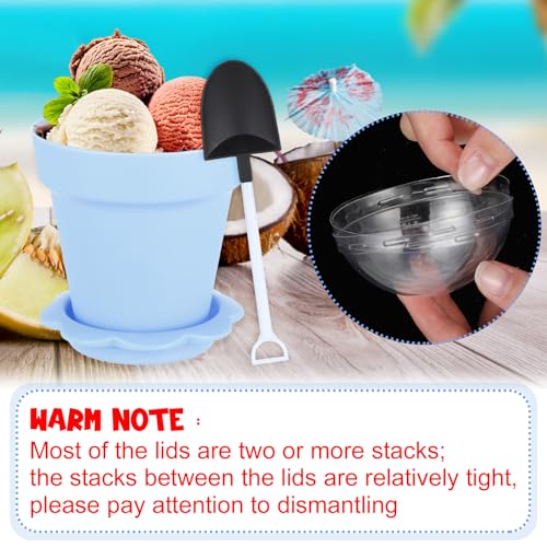 Honeydak 50 Pack Flowerpot Dessert Cup Plastic Cake Cups with Lid Shovel Spoon Bottom Tray Small Flower Pot Cups Dessert Ice Cream Yogurt Containers Holder for Ice Cream DIY (Light Blue) by Honeydak - Used condition - Image 4