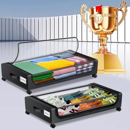 Jill Deaaa Under Bed Storage with Wheels, 2Pack Under Bed Storage Containers with Clear Lids, XXL 60L Under Bed Shoe Storage Organizer, Dorm Bedroom Rolling Underbed Storage for Clothes, Toys, Blankets JD-SN の商品画像 2