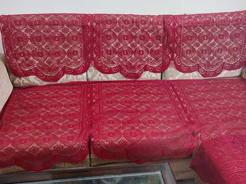 Image of Fab Nation Cotton L Shape Sofa Covers for 7 Seater Sofa Set | Sofa Slipcovers for 4 + 3 Seaters Cover with 2 Arms | Maroon
