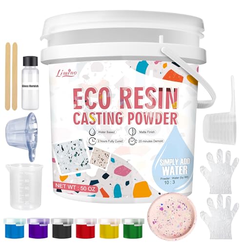 Eco Resin Casting Powder - 1400g Ceramic Resin Powders Kit with 6pcs Pigments Fast Curing Easy to Demold Water Mixed Activated - Toxic-Free Odorless - Plaster Casting Kit for DIY Home Art Crafts