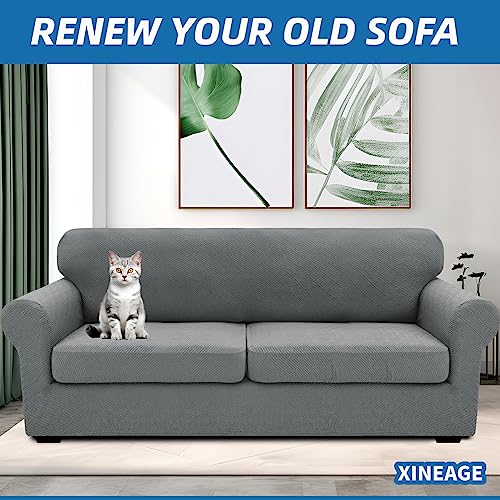 XINEAGE 2025 New 3 Pieces Couch Covers for 2 Extra Large Cushion Sofa Super Stretch Sofa Cover for 2 Large Seat Universal Loveseat Slip Cover for Living Room (Light Gray), 71"-91"(2 Cushions)