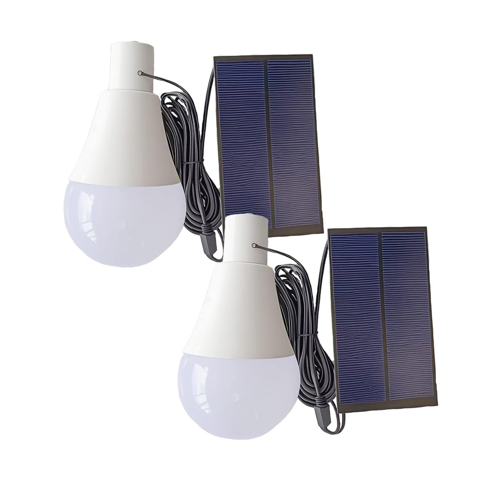 Solar Light Bulb Portable Rechargeable Solar Led Light Lamp for Shed Barn Camping Patio Garden Emergency Power Cut Light (White 2bulbs 2 dimmable Levels 150LM/100LM )