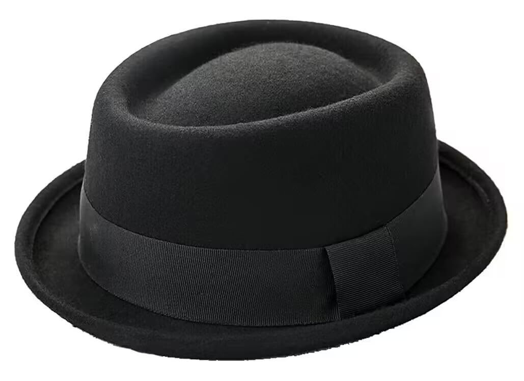 INOGIH Pork Pie Bombette en feutre de laine Porkpie Boater Derby Chapeau Fedora pour homme femme (S/M)