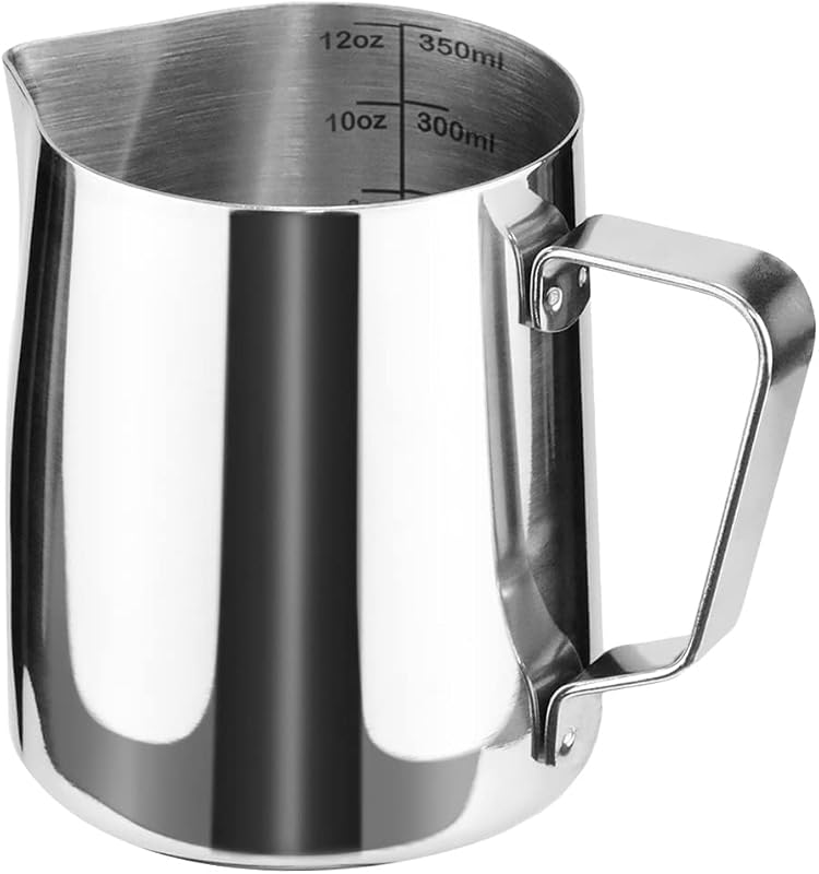 HOFASON Jarra para espumar leche de acero inoxidable, jarra para capuchino, jarra para verter, taza para café expreso, taza para crema para Latte Art, 12 onzas (350 ML)