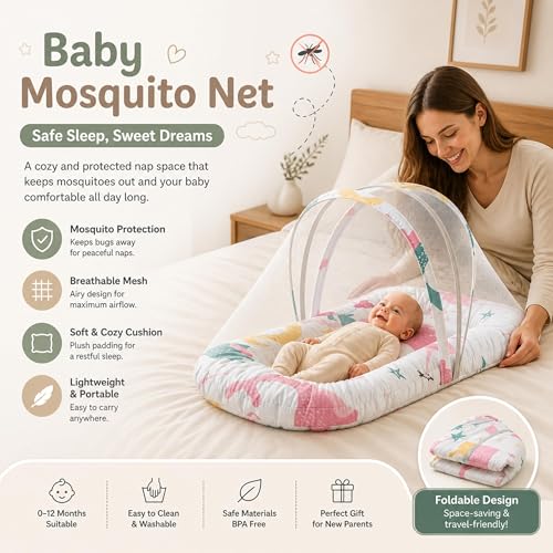 Image of StarAndDaisy 3 in 1 Baby Bedding Set for New Born Baby, Bed Mattress with Mosquito Net & Neck Pillow, Sleeping Nest Travel, Infant Toddler Bed Set Gifts for Baby Boy Girl 0-12 Months.