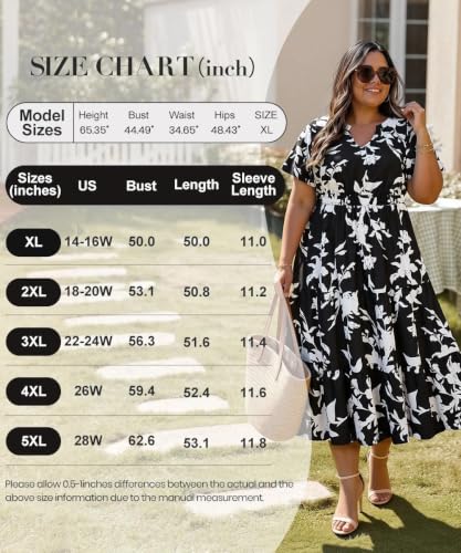 Image of TIYOMI Women Plus Size Dress Boho V Neck Short Sleeve Beach Maxi Dresses Floral /Stripe /Leaves /Lemon XL-5XL