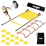 Yes4All Speed Training Equipment Set: 15ft Agility Ladder, Resistance Parachute, 5 Agility Hurdles, 12 Disc Cones with Carry Bag/Strap