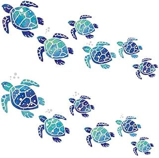 12 Pieces Sea Turtle Wall Decals Turtle Vinyl Stickers Underwater Ocean Decals Waterproof Wall Sticker Decoration for Home Office Living Room Wall Bathroom Toilet (Blue)
