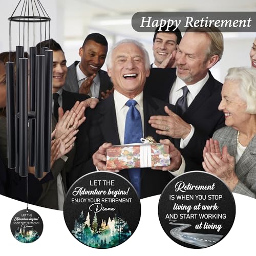 Image of Personalized Retirement Wind Chimes for Outside, 36 inch Happy Retirement Gift for Women, Men, Coworker, Colleague, Boss, Teacher, Nurse, Friend, Going Away Garden Patio Decor