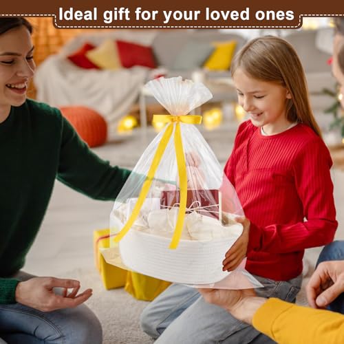 Image of OIAHOMY Gift Basket with Handle, Small Woven Basket with Gift Bag, Ribbon and Wrap Tissue Paper, Nursery Bins Empty to Fill with Small Items, Baby, Pet Toy Organizer - White