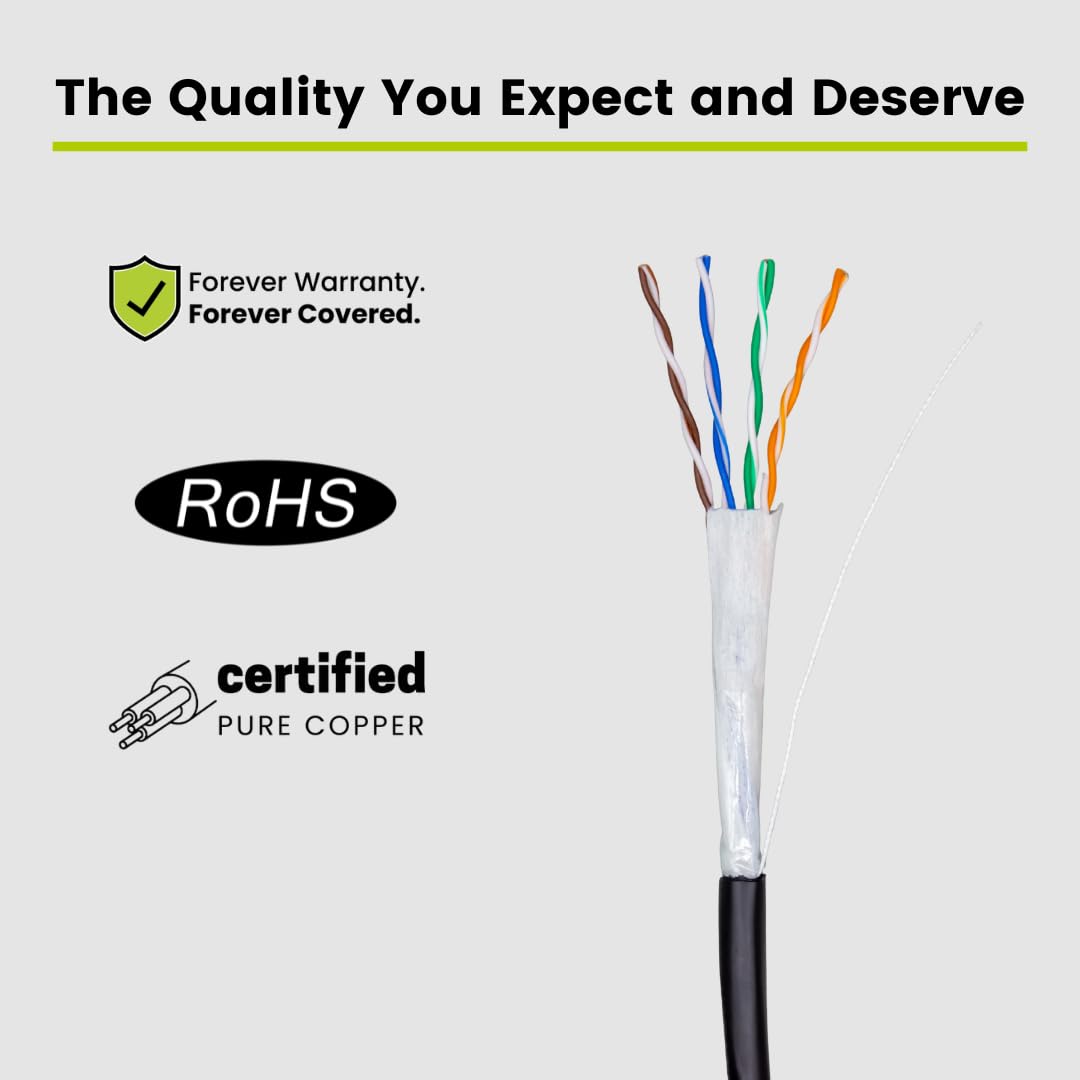 trueCABLE Câble Ethernet Cat5e 304,8 m, étanche et direct à enterrer CMX, 24 AWG en cuivre massif, 350 MHz, certifié ETL, non blindé, UTP, en vrac.