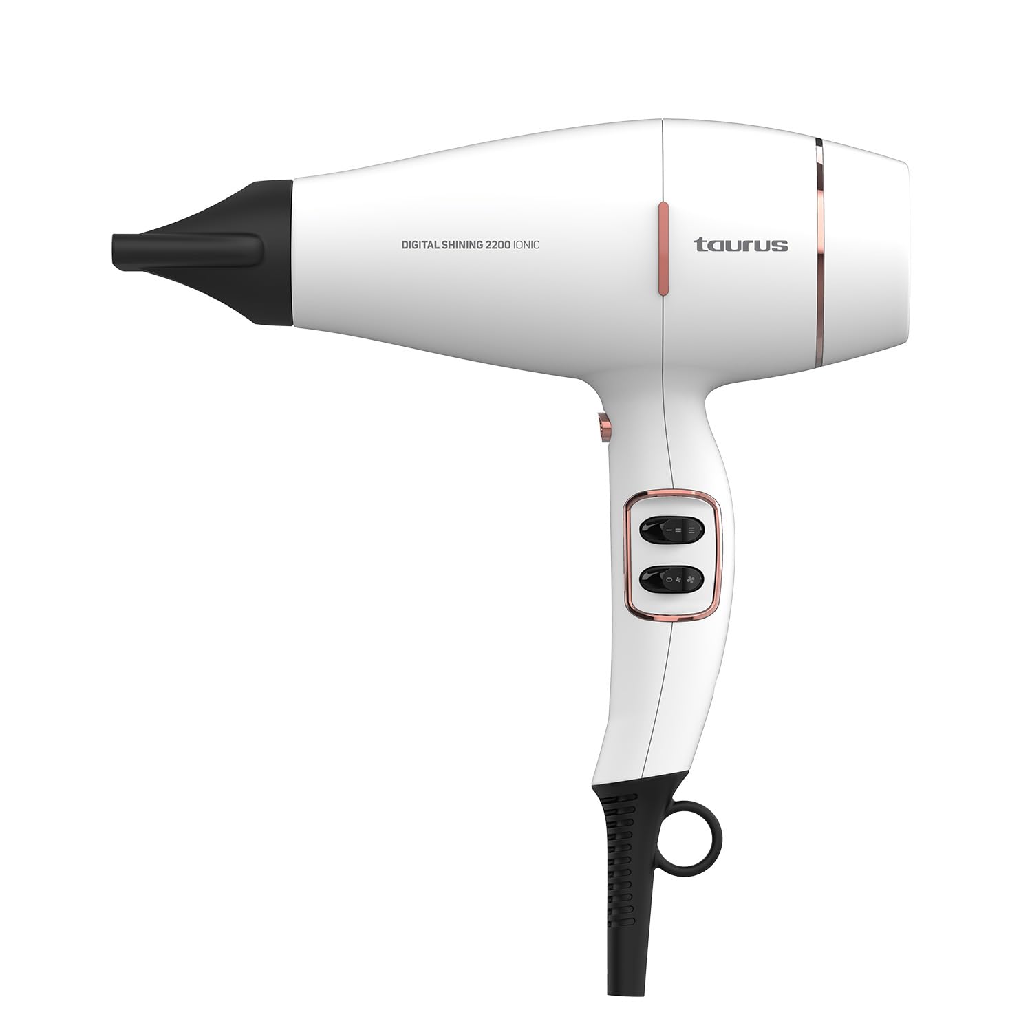 Taurus Secador de Pelo Digital Shining 2200 Ionic, 2200W | Iónico, Cabello Sin Encrespamiento | 3 temperaturas, 2 velocidades | 3 accesorios incluidos | Gancho para colgar | Golpe de Aire Frío Blanco