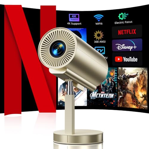 KOSCHEAL プロジェクター 家庭用【Android TV搭載&内蔵APP利用可能・自動調焦&伸縮式スタンド・90°回転】小型 ホームプロジェクター 1080p 300ANSI 高輝度 天井投影 Wi-Fi6 4K対応 Bluetooth5.2 搭載