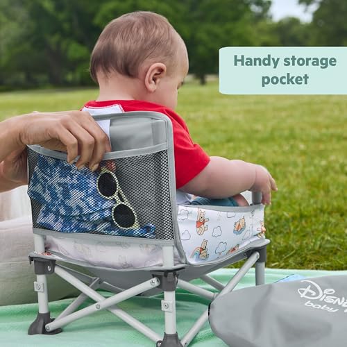 Image of Bright Starts Disney Winnie The Pooh Pop 'N Sit Portable Booster, Indoor /Outdoor Use, Floor Seat with Feeding Tray, 6 Mos - 3 Yrs