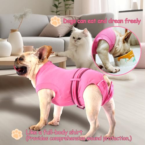 Image of Dog Female Spay Recovery Suit Large Pink,Male Neuter Surgery Recovery Shirt,Pink L