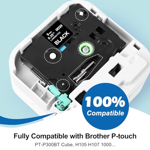 MarkField Compatible Laminated 9mm Label Tape Replacement for Brother P Touch TZ TZe-325 0.35" Label Maker Tape for PT-D200 H107B H105 H107 H101C H100LB/R 1000 1250 White on Black - Image 2