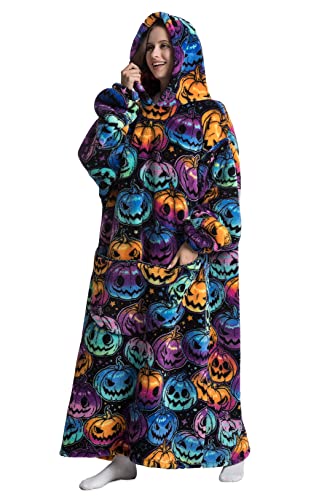 Seogva Extra Long Wearable Blanket Hoodie, Oversized Sweatshirt for Women and Men, Super Warm Cozy Giant Hooded Blanket, Thick Flannel with Sleeves Pocket (Jack-O-Lantern), One Size - Image 3
