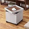 15 inches storage ottoman with wooden legs cube foot rest stool square footstool storage ottoman with storage for living room foldable fabric ottoman comfortable seat with lid space saving white  urban country home decor