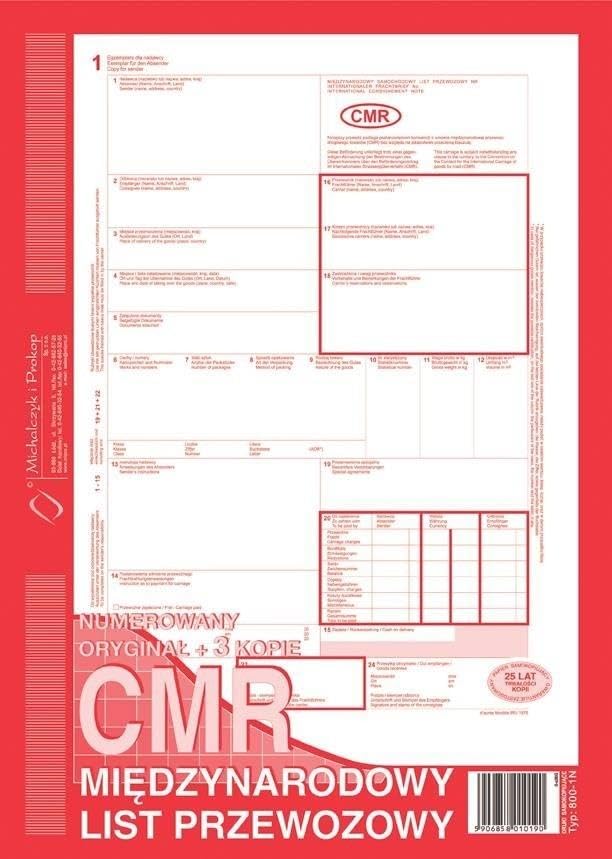 CMR: International consignment note (pre-numbered), A4, (original+3 copies)