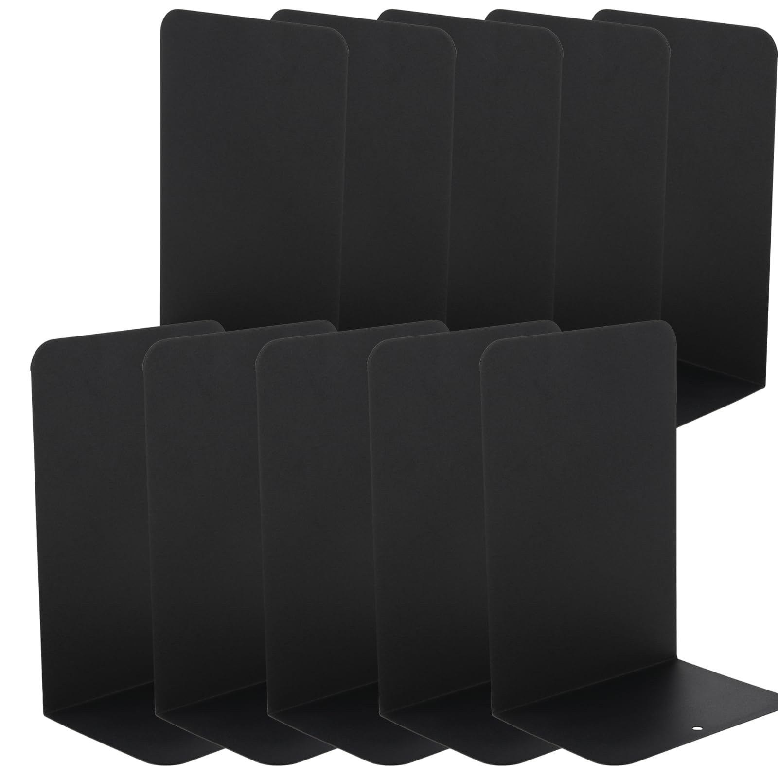 HAKZEON 10 Pack 5 works Black Book Ends, L Shape Metal Bookends with Non-slip Base, Heavy Duty Metal Bookends Holder for Shelves