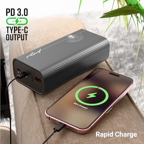 Image of ZEBRONICS 27000 mAh Power Bank, 65W Fast Charging, Outputs (2 Type C & 1 USB) PD3.0, For iPhone, Android, Laptop, Tablets, Earbuds, Flight Friendly, Metallic Body + Type C Cable (EnergiPOD 27R2, Grey)
