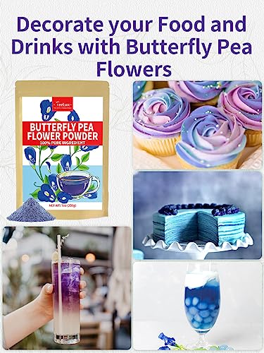 Image of TeeLux Butterfly Pea Flower Powder, Natural Blue Butterfly Pea Powder, 7oz | Naturally Creates Vibrant Blue to Purple Color, Mild Taste, Caffeine Free, Great for Drinks, Desserts & Creative Recipes