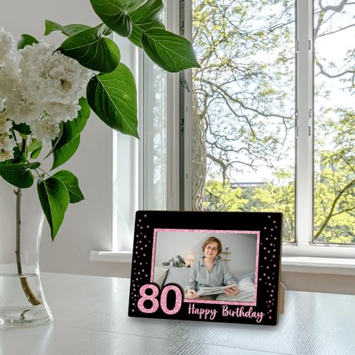 Image of 80th Birthday Picture Frame, 80th Birthday Gifts for Women Friend, 80 Years Old Gifts for Grandma Mom Wife Pink Glitter Mothers Day Picture Frames Fits 4 x 6 Photo /Pink - Yi04