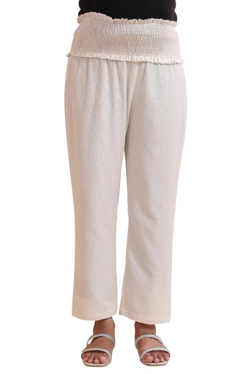 ikk kudi by seerat Women's Maternity High-Waisted Smocked Pants, Cotton Flex, Ankle Length, Relaxed Fit, Casual Wear | Pre and Post Pregnancy-picture-22