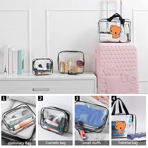Image of Storite Set of 3 Travel Pouch Bags - Clear PVC Toiletry, Cosmetic & Storage Organizer Bags for Travel, Gym, Makeup & Daily Use Waterproof Zipper Bags