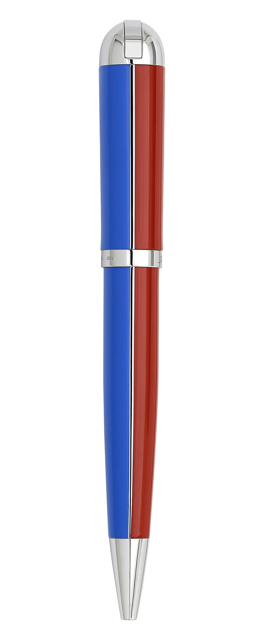 Xezo Penna a sfera Visionary in ottone e alluminio, punta media. Laccata a mano nei colori rosso e blu. Numerata in edizione limitata di 500. Disposizione classica dei colori Art Deco