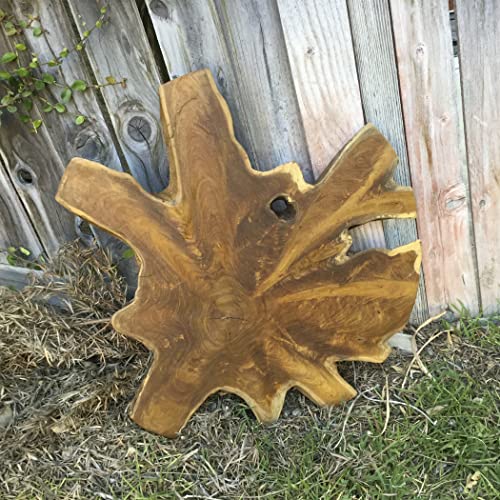 Warmaxx Natural Live Edge Teak Wood Slice Slab 31"x29"x2" Raw Hand Crafted Root Plate Varied Shapes Handmade Wooden Board Resin Table Slab Untreated Desktop Coffee Table Top Home Décor