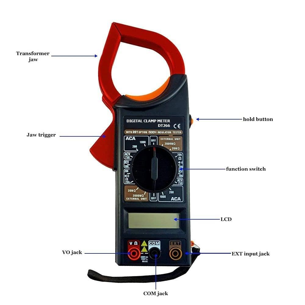 Generic DT266 AC/DC LCD Digital Clamp Multimeter Electronic Clip-On Pincerlike Testing Meter In Red And Black — Amazon image 3