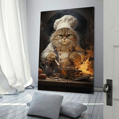 Affiche de chat en cuisine POLIUAWS impression sur toile 30x45 cm