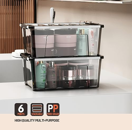 Image of WYT 5-Quart Small Plastic Storage Container Bin with Secure Lids and Latch Buckles, Black Clear Durable Stackable Nestable Organizin, 6-Pack