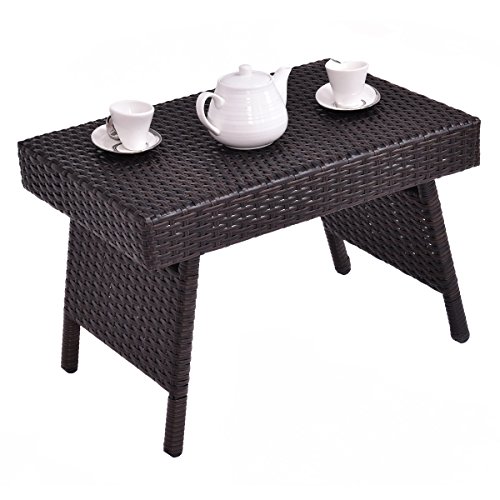 CASART Rattan Wicker Sofa Side Coffee End Table Laptop Desk Patio Storage Shelf Indoor/Outdoor Furniture (Style 1)
