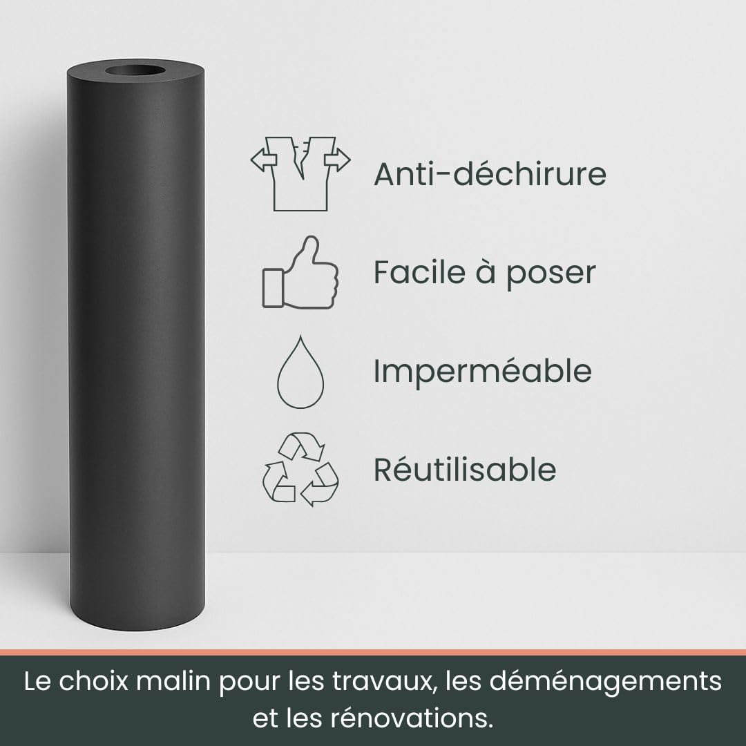 Bache Protection Peinture 300 g/m² gris/gris, Rouleau Protection Sol 35 m², Revêtement De Sol Chantier, Alternative Polyane Rouleau Pour Rénovation Intérieure