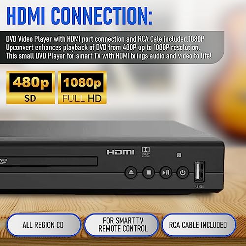 Philips Dvd Players For Tv With Hdmi Port 1080P All Region Hd Dvd Player For Smart Tv Usb Input Remote Control Device And Rca Cable Mini Dvd Cd Player For Home Stereo System Multi Region Pal/Ntsc thumb #1