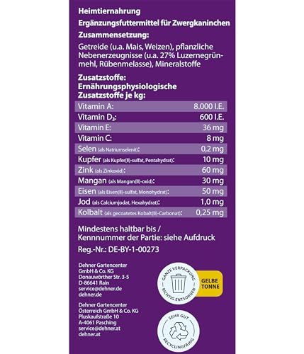 Dehner Lieblinge Nagerfutter, Zwergkaninchenfutter-Pellets, hoher Rohfaseranteil, 10 kg