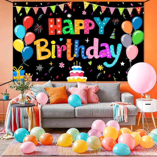Image of Happy Birthday Banner Backdrop Decorations Flag Outdoor 71x44 Inch,Colorful Rainbow Birthday Bunting for Boys Girls Indoor Home Party Supplies,Yard Sign Photography Background
