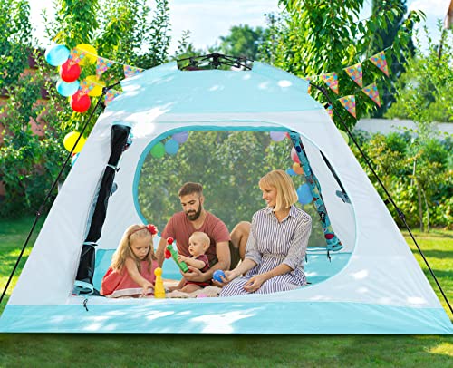 Abccamping Camping Tent For 4 Person, Auto One Touch Tent Pop-Up Camping Tent，Family Dome Waterproof Backpacking Tent Easy Setup Uv Cut Sun Shelter Tent(Sky Blue) #TOP1