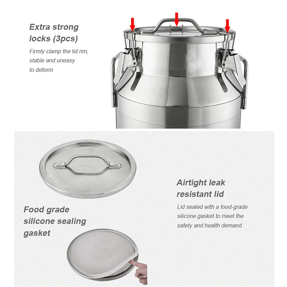 Lata de leche de acero inoxidable de grado alimenticio de 15 L, cubo de vino, jarra de aceite y botella de agua para almacenamiento de líquidos, contenedor versátil y a prueba de fugas