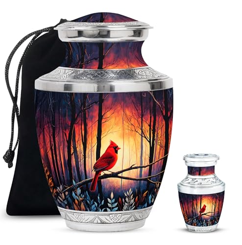 Image of Cardinal Bird Urn Small Burial Urns for Human Ashes Adult 1 Large & 1 Small | Decorative Urn, Funeral Urns, Memorial Urn