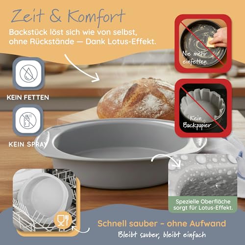 Backefix Silikon Backform rund | 22cm Kuchenform mit 1600ml – Mittlere runde Backform aus Platin-Silikon mit Griff & verstärktem Rand… – Ansicht 3