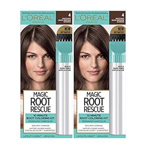 L’Oreal Paris Magic Root Rescue 10 Minute Root Hair Coloring Kit, Permanent Hair Color with Quick Precision Applicator, 100 percent Gray Coverage, 4 Dark Brown, 2 count